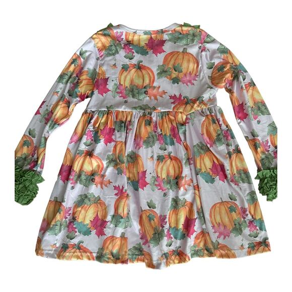 NWOT Pumpkin Leaf Fall Autumn Orange Crush Print Ruffle Top, leggings Set age 10 - Picture 5 of 14